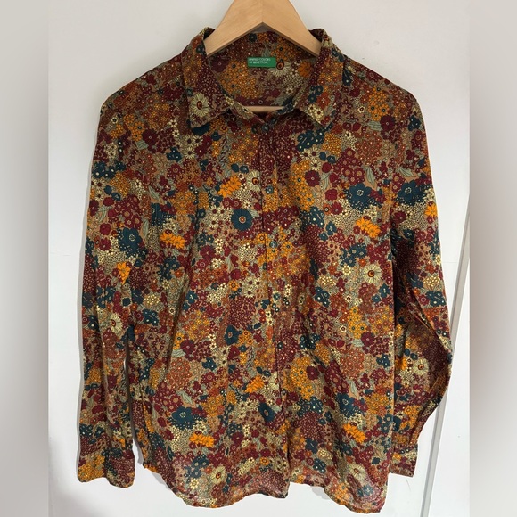 C. 70s style flower long sleeve sheer blouse size M - Picture 1 of 3
